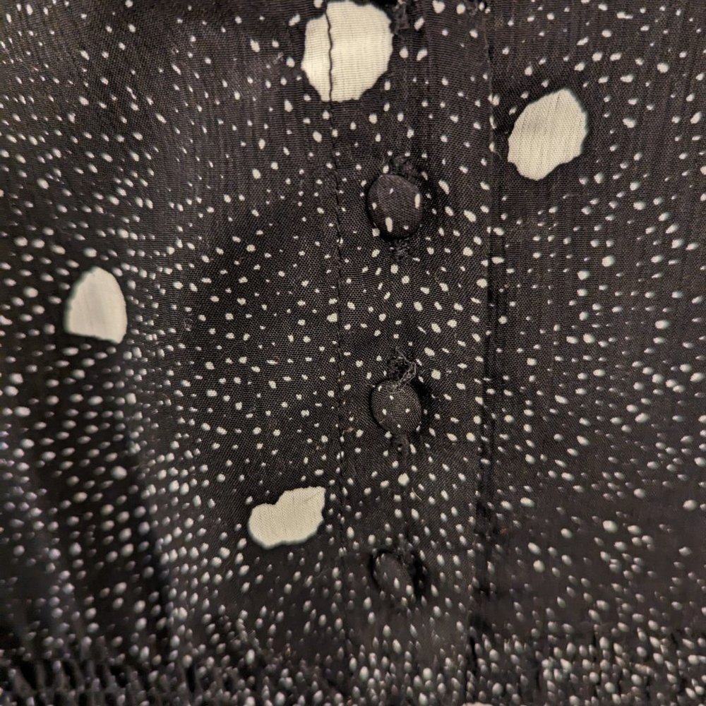 Roolee Black & White Shirred Midi Dress - Size Large - Polka dot Splotches EUC - Picture 5 of 7